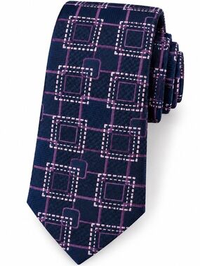 Men’s Bugatchi 100% Silk Necktie, Navy Purple Geometric